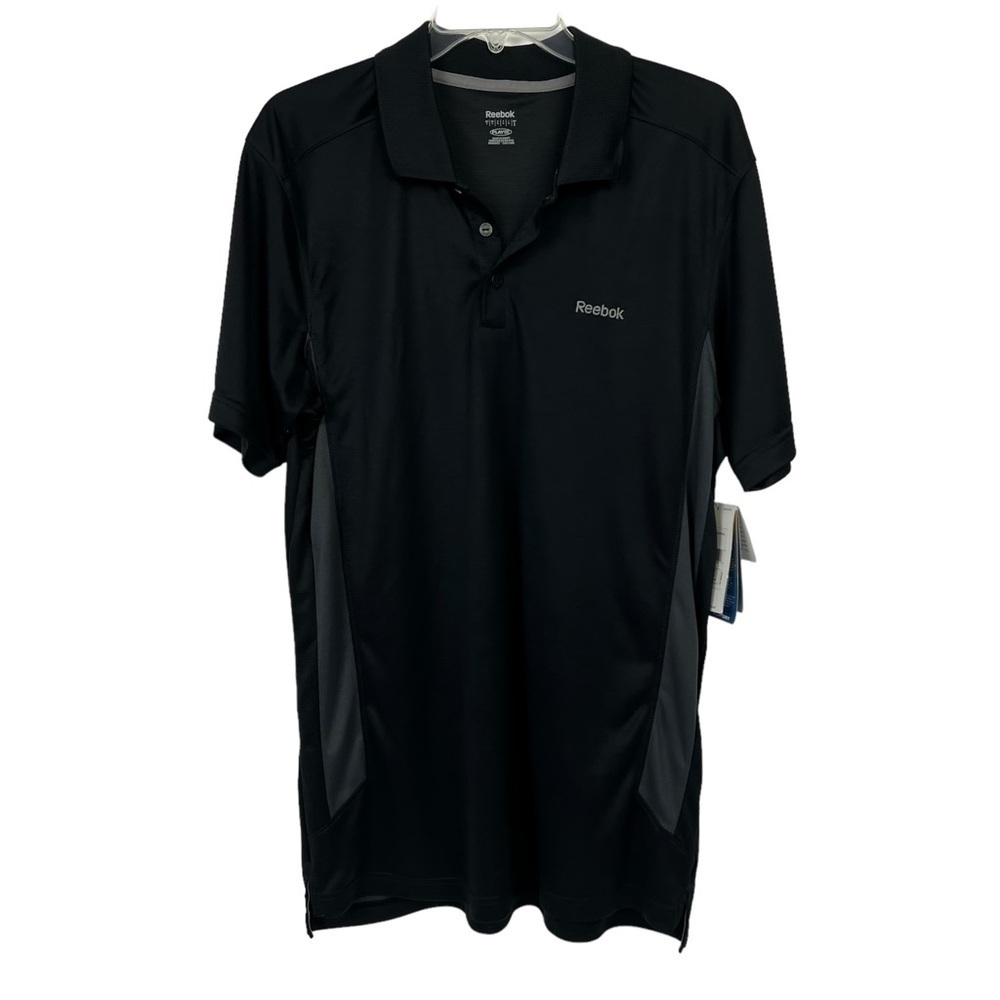 Reebok Playdry Men’s Polo Shirt Sz Large Black/Gray Short Sleeve 3 Button Front